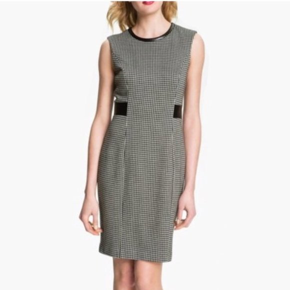 Calvin Klein Dresses & Skirts - Calvin Klein Houndstooth Faux Leather Sheath Dress Size 4